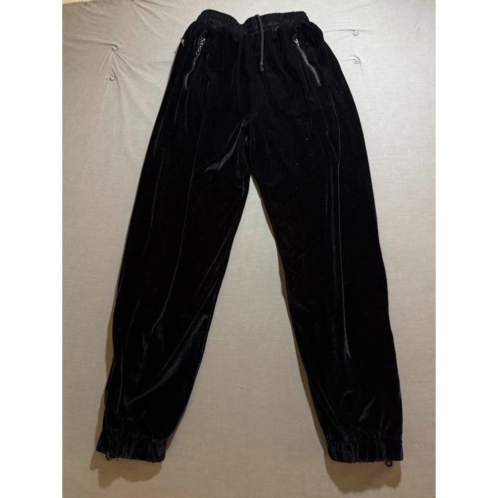 Koman Raw Pants Velour Mens 28 Black Drawstring Joggers Sweats 28x30‎ Y2K.